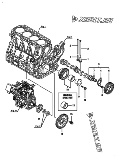  Двигатель Yanmar 4TNV98-EPDBW, узел -  Распредвал и приводная шестерня 