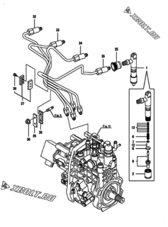  Двигатель Yanmar 4TNV98-EPDBWF, узел -  Форсунка 