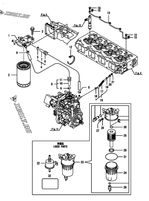  Топливопровод двигателя Yanmar 4TNV98-EPDBWF