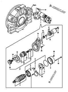  Двигатель Yanmar 4TNV98-EPDBWF, узел -  Стартер 