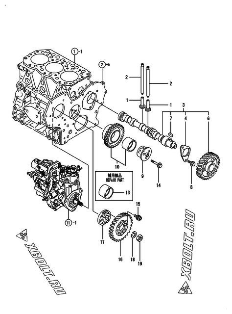  Распредвал и приводная шестерня двигателя Yanmar 3TNV82A-BPDB