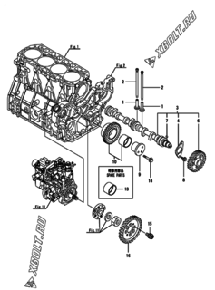  Двигатель Yanmar 4TNV94L-XDBKC, узел -  Распредвал и приводная шестерня 