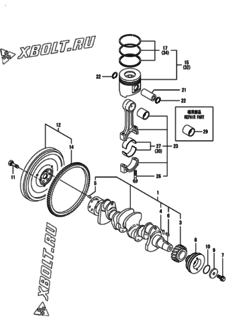  Двигатель Yanmar 4TNV94L-PDBWK, узел -  Коленвал и поршень 