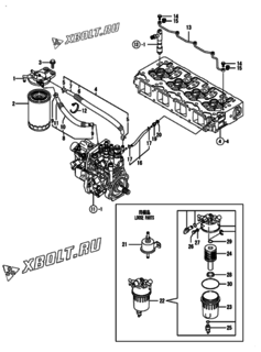  Двигатель Yanmar 4TNV94L-PDBWK, узел -  Топливопровод 