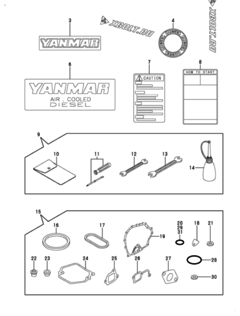  Двигатель Yanmar L48AE-D1, узел -  Инструменты, шильды и комплект прокладок 