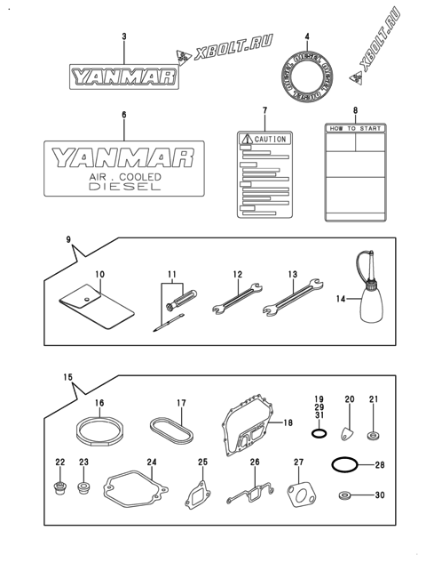  Инструменты, шильды и комплект прокладок двигателя Yanmar L70AE-D1