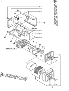  Двигатель Yanmar L100AE-DE1, узел -  Воздушный фильтр и глушитель 