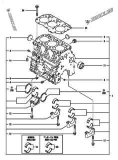  Двигатель Yanmar 3TNV82A-BDSA2, узел -  Блок цилиндров 