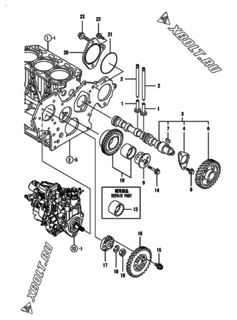  Двигатель Yanmar 3TNV84T-BKSA2, узел -  Распредвал и приводная шестерня 