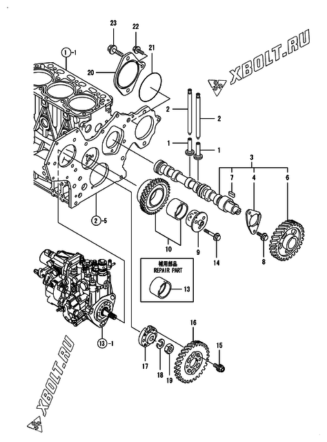  Распредвал и приводная шестерня двигателя Yanmar 3TNV84T-BKSA3