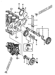  Двигатель Yanmar 3TNV84T-BKSA3, узел -  Распредвал и приводная шестерня 