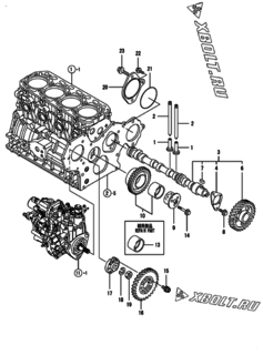  Двигатель Yanmar 4TNV88-BDSA2T, узел -  Распредвал и приводная шестерня 