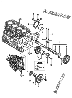  Двигатель Yanmar 4TNV88-BDSA3, узел -  Распредвал и приводная шестерня 