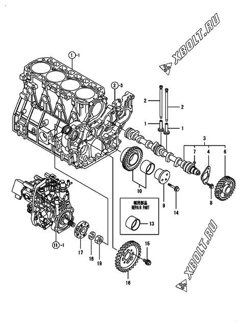 Распредвал и приводная шестерня двигателя Yanmar 4TNV98-ZNDS