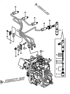  Двигатель Yanmar 4TNV98-ZNDS, узел -  Форсунка 