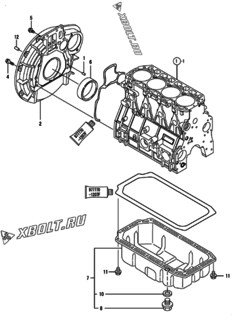  Двигатель Yanmar 4TNE92-BRTL, узел -  Маховик с кожухом и масляным картером 
