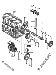  Двигатель Yanmar 4TNE92-BRTL, узел -  Распредвал и приводная шестерня 