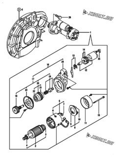  Двигатель Yanmar 4TNE92-BRTL, узел -  Стартер 