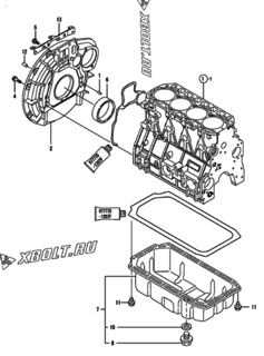  Двигатель Yanmar 4TNE98-URTL, узел -  Маховик с кожухом и масляным картером 