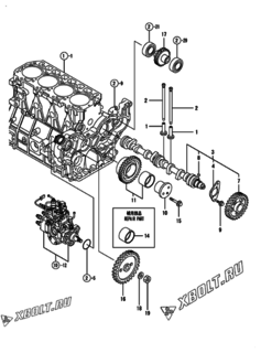  Двигатель Yanmar 4TNE98-URTL, узел -  Распредвал и приводная шестерня 