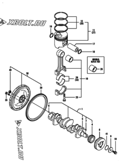  Двигатель Yanmar 4TNE98-URTL, узел -  Коленвал и поршень 