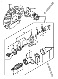  Двигатель Yanmar 4TNE98-URTL, узел -  Стартер 