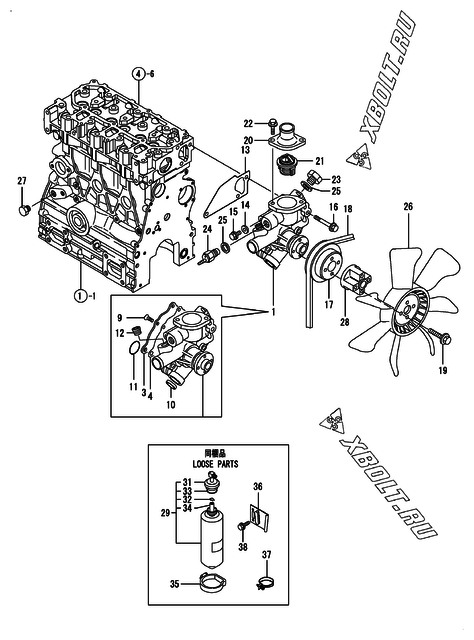  Система водяного охлаждения двигателя Yanmar 3TNV76-NNS