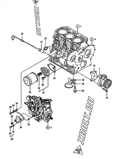  Система смазки двигателя Yanmar 3TNV88-BSNS
