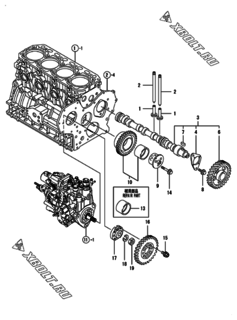  Двигатель Yanmar 4TNV88-BWNS, узел -  Распредвал и приводная шестерня 