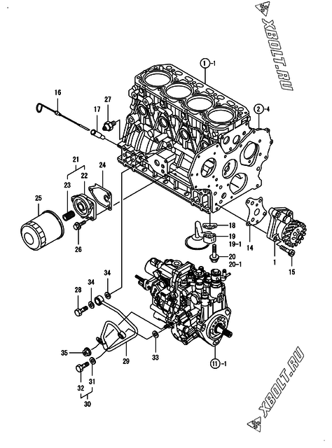  Система смазки двигателя Yanmar 4TNV88-BWNS