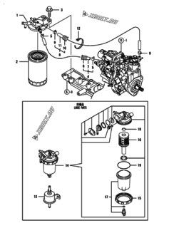  Двигатель Yanmar 4TNV88-BWNS, узел -  Топливопровод 