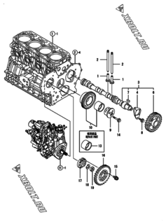  Двигатель Yanmar 4TNV88-BPNS, узел -  Распредвал и приводная шестерня 