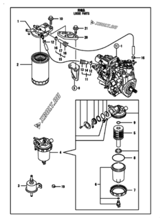  Двигатель Yanmar 3TNV82A-BDNSV, узел -  Топливопровод 
