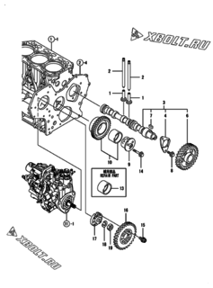  Двигатель Yanmar 3TNV88-BKNSV, узел -  Распредвал и приводная шестерня 
