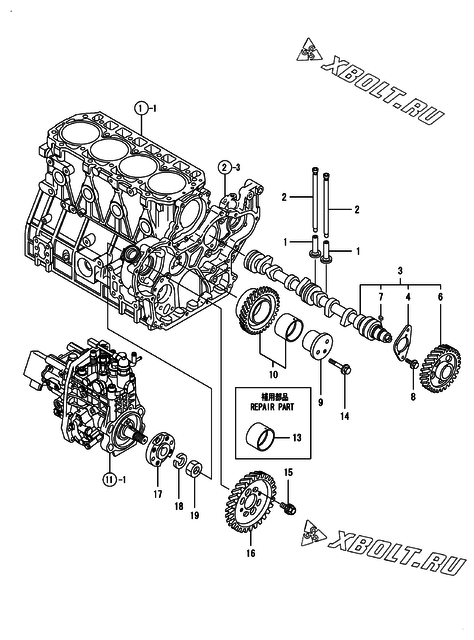  Распредвал и приводная шестерня двигателя Yanmar 4TNV98-ESDB6