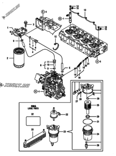  Двигатель Yanmar 4TNV98-ESDB6, узел -  Топливопровод 