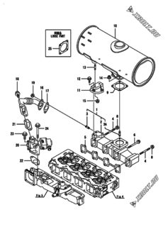  Двигатель Yanmar 4TNV98-ZWDB8, узел -  Выпускной коллектор и глушитель 