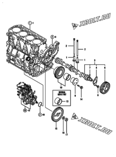  Двигатель Yanmar 4TNE98-BQDF, узел -  Распредвал и приводная шестерня 