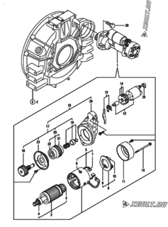  Двигатель Yanmar 4TNE98-BQDF, узел -  Стартер 