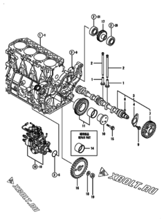  Двигатель Yanmar 4TNE98-BQDFC, узел -  Распредвал и приводная шестерня 
