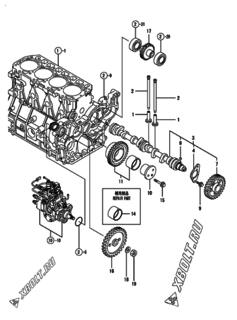  Двигатель Yanmar 4TNE98-BQFLC, узел -  Распредвал и приводная шестерня 