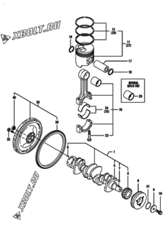 Двигатель Yanmar 4TNE98-BQFLC, узел -  Коленвал и поршень 