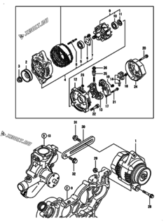  Двигатель Yanmar 4TNE98-BQFLC, узел -  Генератор 