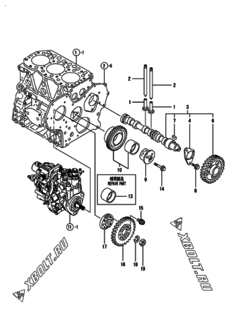  Двигатель Yanmar 3TNV82A-BSDB, узел -  Распредвал и приводная шестерня 