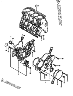  Двигатель Yanmar 4TNE92-POM, узел -  Корпус редуктора 