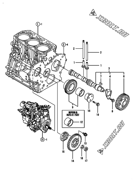  Распредвал и приводная шестерня двигателя Yanmar 3TNV84T-BXNK