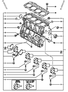  Двигатель Yanmar 4TNE94L-CKM, узел -  Блок цилиндров 