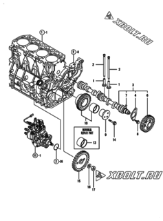  Двигатель Yanmar 4TNE94L-CKM, узел -  Распредвал и приводная шестерня 