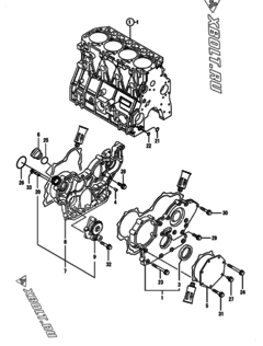  Двигатель Yanmar 4TNE98-BQCKS, узел -  Корпус редуктора 