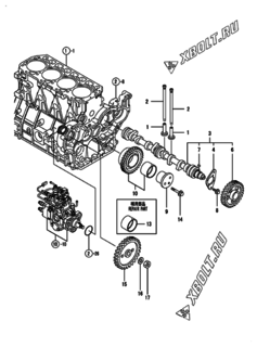  Двигатель Yanmar 4TNE98-BQCKS, узел -  Распредвал и приводная шестерня 